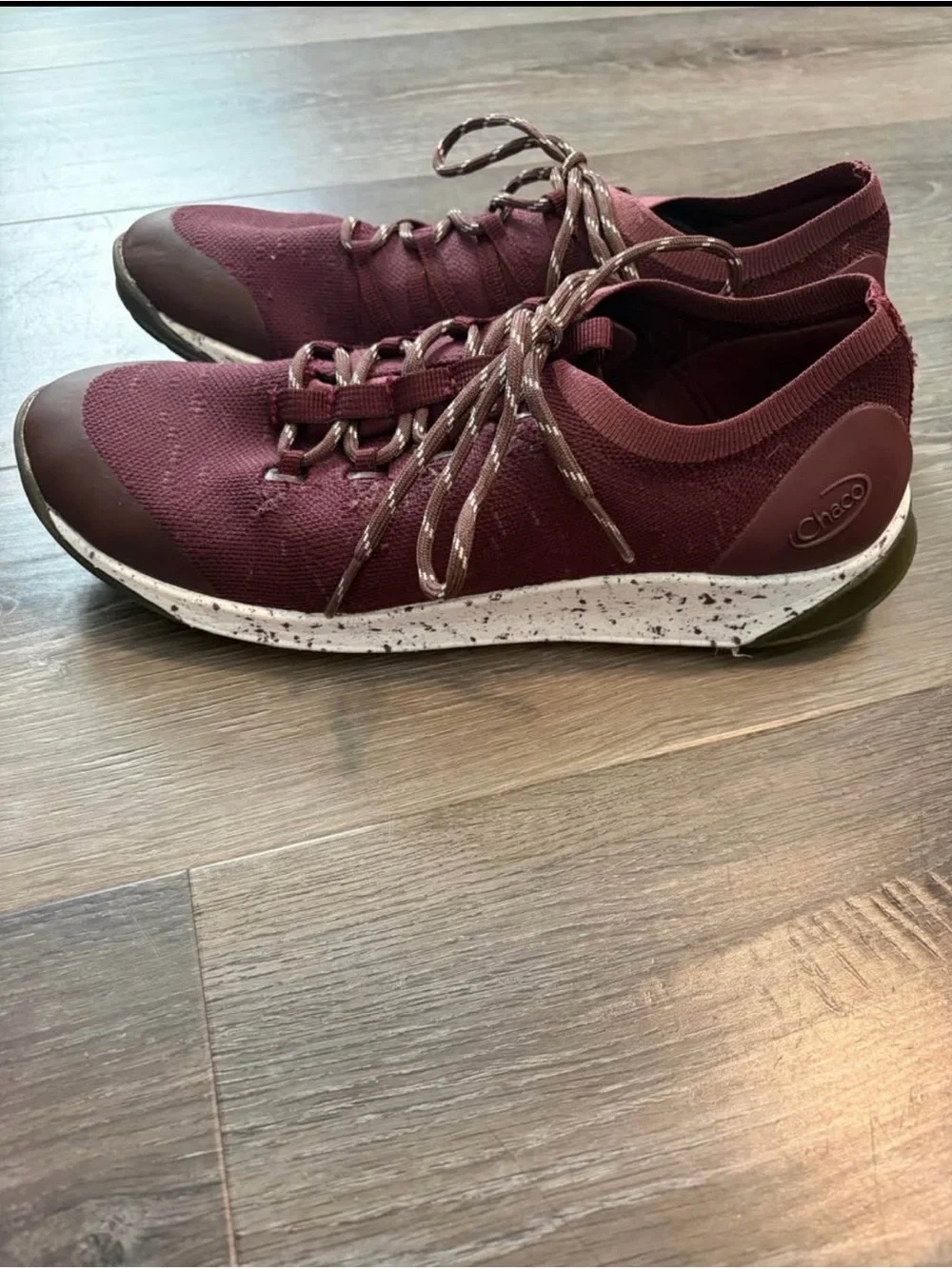 Chaco Burgundy Knit Lace-Up Sneaker with Speckled White Sole